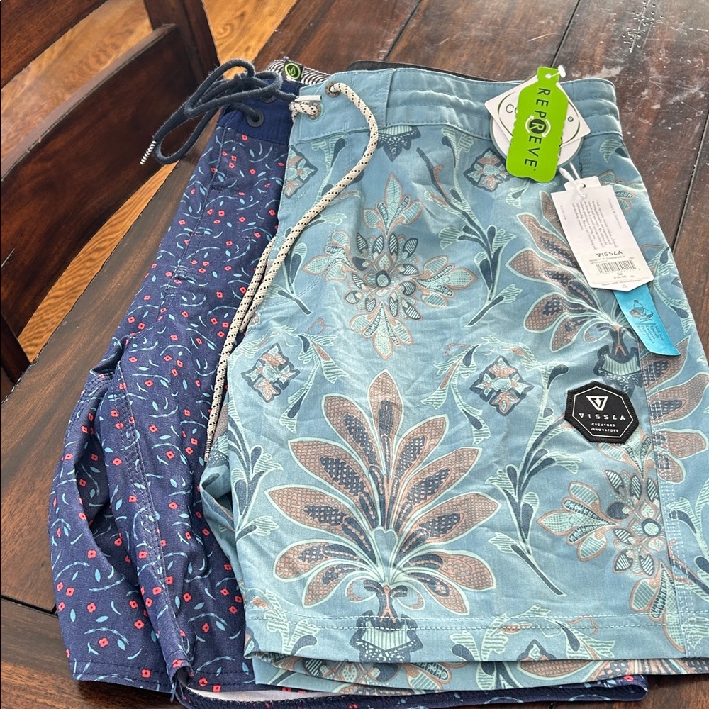 VISSLA Teal and Pink Patterned Board Shorts AND Volcom blue Board Shorts - Picture 7 of 9